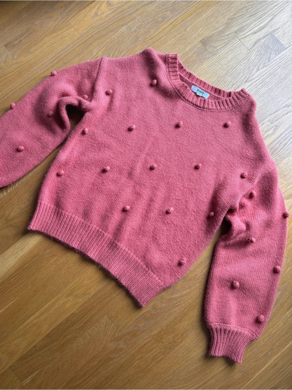 BB Dakota Orange/Coral Pom-Pom Crew Neck Sweater